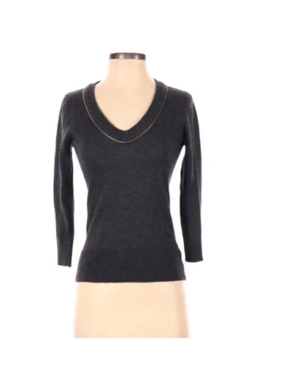 F21 Womens Charcoal Gray V-Neck Sweater With Zipper Accent 3/4 Sleeves Size Smal